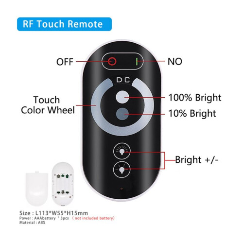 18A LED Monochrome Controller Dimmer 12V 24V with RF Wireless Touch Remote Control for Single Color Light Bar 2