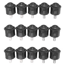15 Pcs SPST Black Button /Off Round Rocker AC 6A/125V 3A/250V