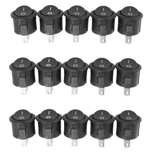 15 Pcs SPST Black Button /Off Round Rocker  AC 6A/125V 3A/250V