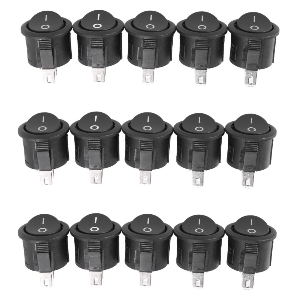 15 Pcs Spst Button /Off Round Rocker Ac 6A/125V 3A/250V Black 6033968585092