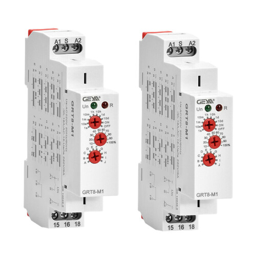 2X GEYA GRT8-M1  Off  Delay Relay 16A AC/DC12V-240V Multifunction Din Rail Automatic Timer Relay
