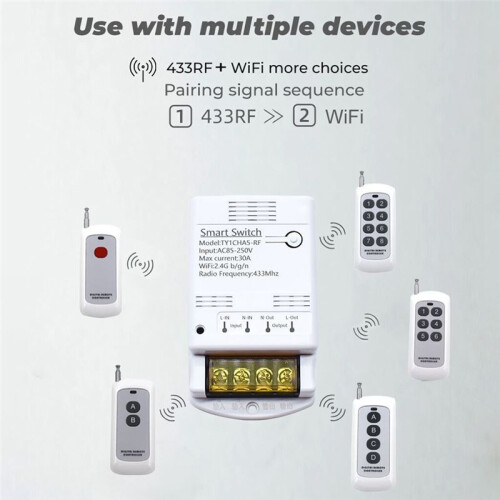 Tuya Wifi 30A Relay Module 85-250V   DIY 433MHZ RF Controller SmartLife APP Voice Relay Timer Remote Control 2