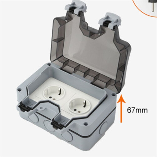 Outdoor Socket Waterproof Socket with  Indicator Light, Wall Socket Wet Room Surface-Mounted Protective Contact 1