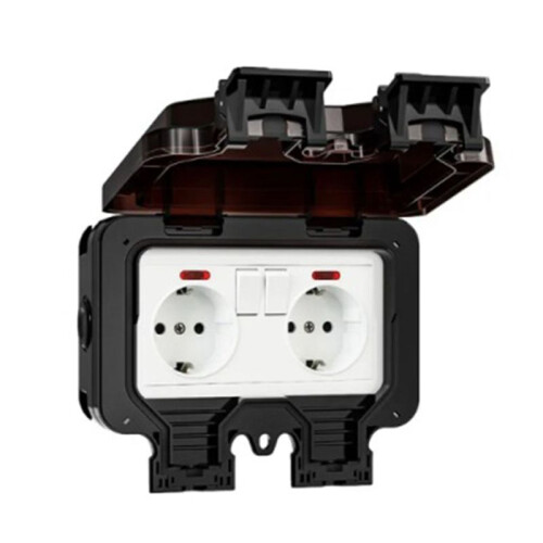 IP66 Waterproof Socket 220V Black Wall Plug Power with Built-In  Electrical EU Home Appliance(C)