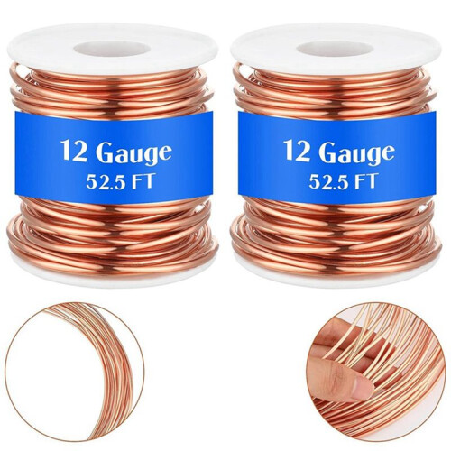 2 Rolls Soft Copper Wire Solid Bare Bendable Wire for Electroculture, Jewelry Making (12 Gauge 52.49Feet Per Roll) 1