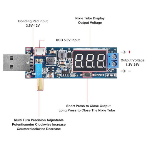 6Pcs USB Buck Boost Converter 3.5V-12V to 1.2V-24V - Step  Step Down Power Supply Module Voltage Regulator