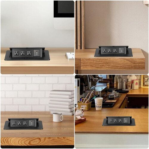 Hidden Embedded Power Strip - Socket 125V15A Desktop Socket Aluminum Alloy Multi-Function Embedded Desktop Socket 1