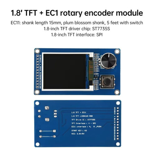 1,8-Inch TFT-Scherm met Ec11-Draai-Encodercombinatiemodule SPI-Interface LCD-Scherm Elektronische Kit 2