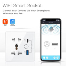 Tuya WiFi Socket UK US EU Universal Plug USB 3.0 Type-C Port Outlet Home Tuya App Works with Home,A