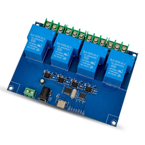 4CH USB Relay Module 12V 30A USB-C Relay Module Onboard CH340T Chip USB Computer Serial Port Intelligent Control