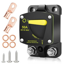 50Amp Circuit Breaker W/Manual Reset 12-48V High Amperage,W/Wire Lugs Copper Washer for Car Audio RV Marine