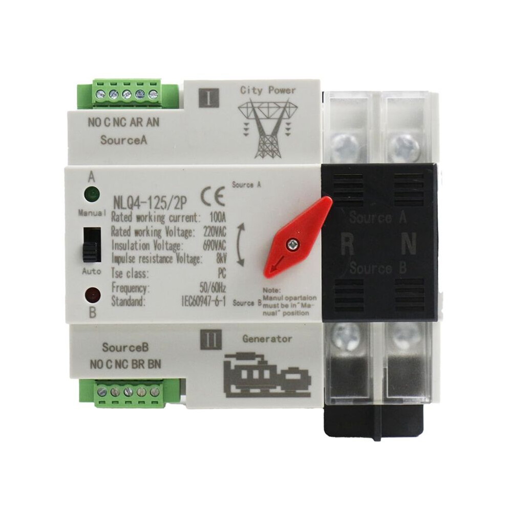 Automatic Transfer 2P 100A Din Rail Mount Dual Power For Generators Electrical Selection Nlq4-2P 4712680502755