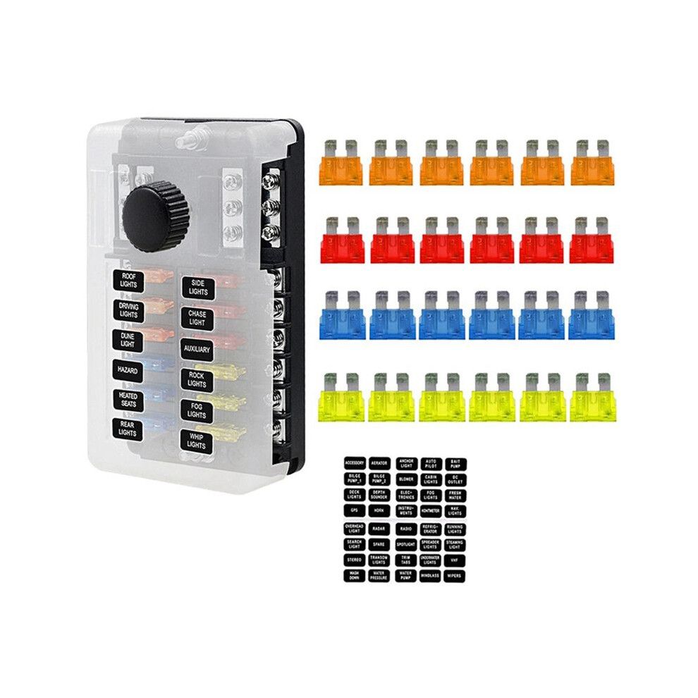 12Ways Blade Fuse Holder Block & Warning Indicator Power Distribution Panel Board Car Boat Fuse Box Holder 6032689487326