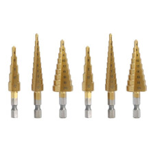 6 Pcs High-Speed Steel Step Drill Bit Set Power Tools Cone Titanium Coated Metal Hole Cutter 1/4 Inch Hex Shank Drive