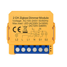 Módulo de Interruptor Inteligente Tuya Zigbee com Controle de 2 Canais Luzes LED Interruptor Regulável Escurecimento Contínuo + Controle de Voz