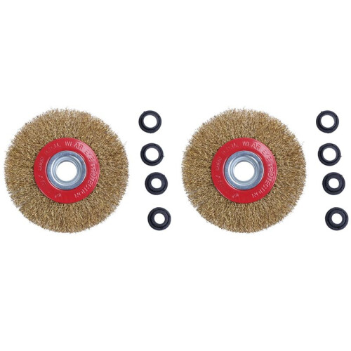 2X Roda De Escova De Arame Para Polimento De Moedor De Bancada + AnéIs Adaptadores Redutores, 5 Polegadas 125 Mm
