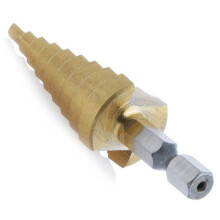 6 Pcs High-Speed Steel Step Drill Bit Set Power Tools Cone Titanium Coated Metal Hole Cutter 1/4 Inch Hex Shank Drive