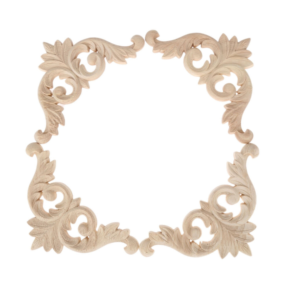 Wood Carved Corner Mouldings Onlay Applique Unpainted Furniture Decor 4Pcs 12X12cm 4712044158338