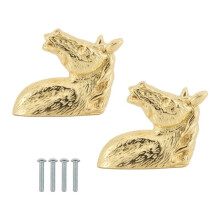 2 STÜCKE Antike TüR Griffe Tier Griff Pferde Kopf Zink Legierung Schrank Griff Knopf mit Schrauben (Golden)