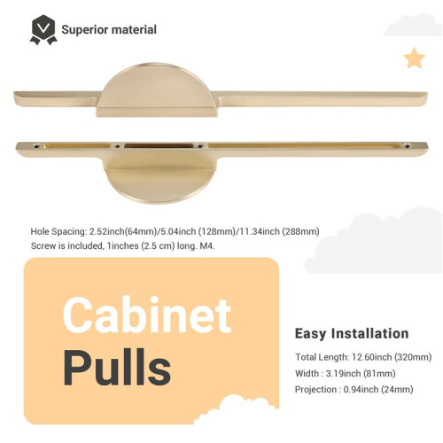 Kitchen Pulls Cabinet Pulls Handle Brushed Brass Wardrobe Handles Closet Handles -Gold Large 2