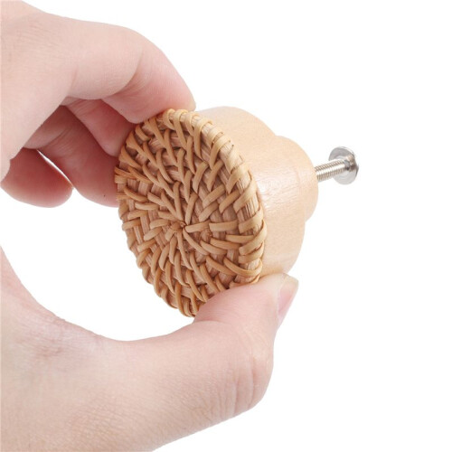 Boho Rattan Dresser Knobs Round Wooden Drawer Knobs Handmade Wicker Woven and Screws for Boho Furniture Knobs 6Pcs 1
