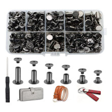 150Sets Chicago Screws Assorted Kit,6 Sizes Round Flat Leather Rivets M5 Chicago Binding Screws for Decorate Black