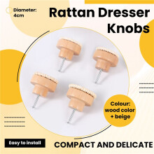 Boho Rotin Commode Boutons Ronds en Bois Tiroirs Boutons Faits à la Main en Osier Tissé et Vis pour Boho Meubles Boutons Beige 6 PièCe SéRie
