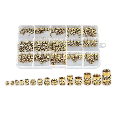 300Pcs Thread Knurled Nuts, Brass Knurled Threaded Insert Nuts, Brass Threaded Inserts for 3D Printing Injection Molding