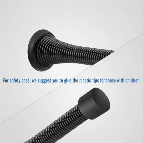 12 Pack Black Spring Door Stops, Flexible Spring  with Low Mounted Black Rubber Bumper Tips 2