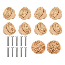 10 STÜCKE Holzgriffe Buche Rattan SchubladenknöPfe MöBelgriff KüChenschrank TüRgriff Kommodengriffe,45MM