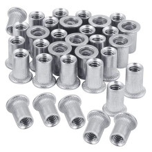 Nut 100Pcs 1/4In-20UNC Stainless Steel 304 Finish Flat  Rivnut Threaded Insert Nut Knurled Body Vertical Rivets Nut