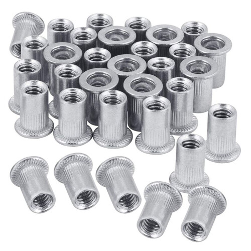 Nut 100Pcs 1/4In-20UNC Stainless Steel 304 Finish Flat  Rivnut Threaded Insert Nut Knurled Body Vertical Rivets Nut 1