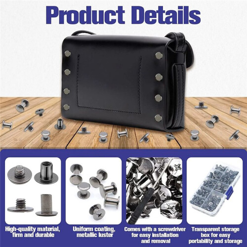 150Sets Chicago Screws Assorted Kit,6 Sizes Round Flat  Leather Rivets M5 Chicago Binding Screws for Decorate Black 2