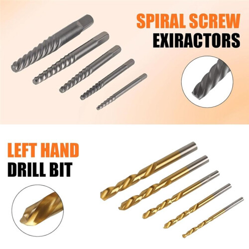10-Piece Screw Extractor Set, for Removing Stripped Screws and Broken Bolts Drill Bit Extractor Set 2