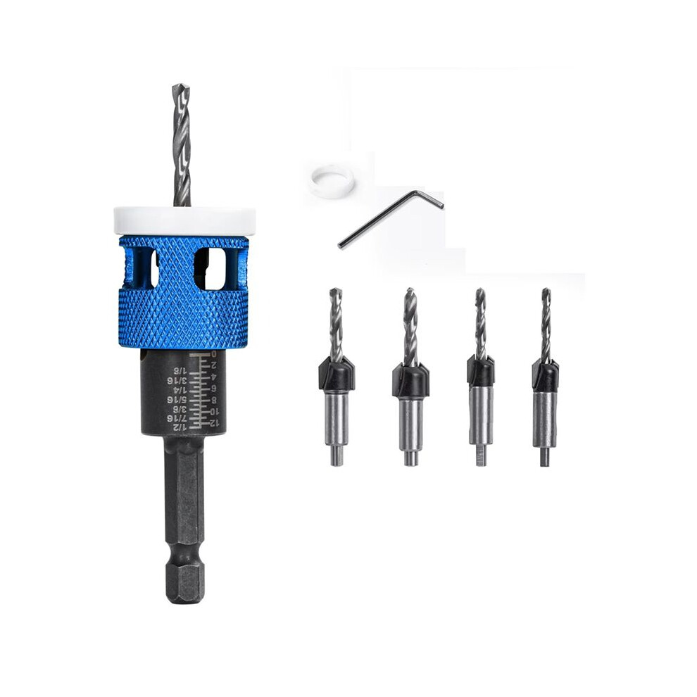 5Pcs/Set Countersink Drill Bit With Adjustable Depth Stop Low Friction Hole Opener Countersunk Drill Bit Carpentry 6033301741598