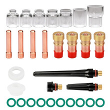 30Pcs TIG Welding Torch Accessories Stubby Gas Lens 4 -12 Cup Kit for WP-17/18/26 Torch Welding Supplies 1.0mm