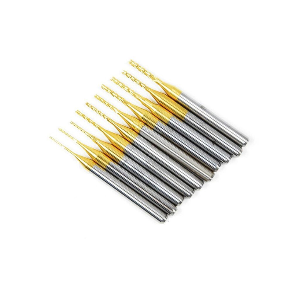 10 Pieces Titanium Coated Engraving Milling Cutter Carbide Bits, 0.8-3Mm, 1/8Inch Shank End Mill Sets For Rotary Tools 6034191734547