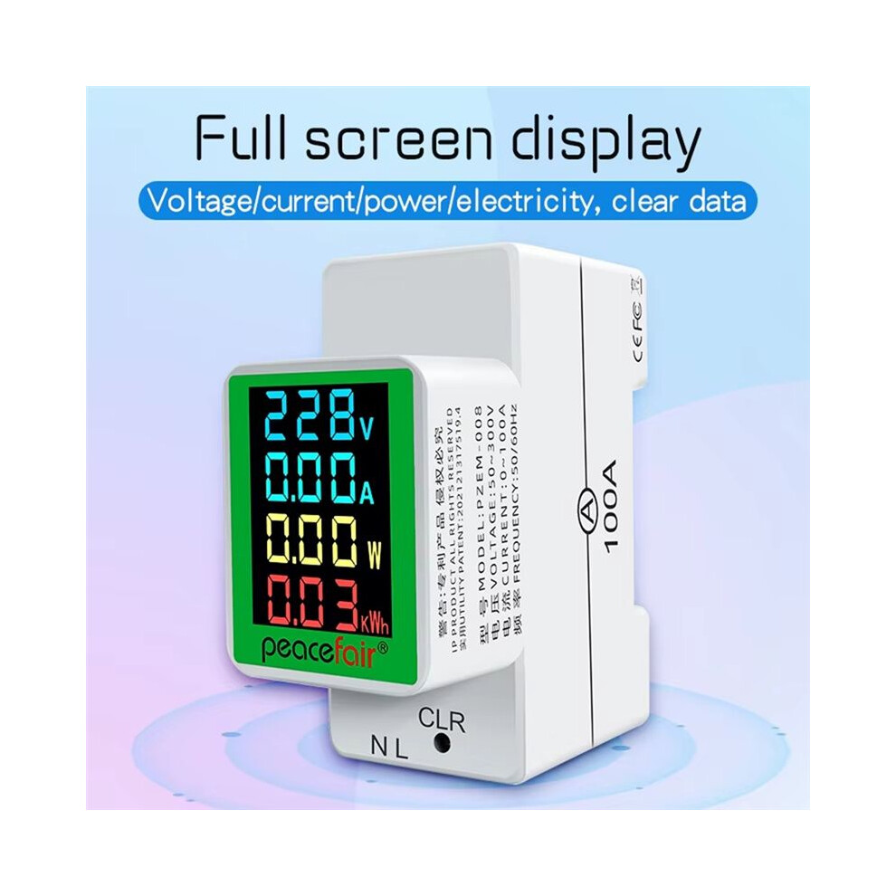 Peacefair Pzem-008 White Din Rail Electricity Digital Power Energy Meter Watt Kwh Wattmeter Monitor Ammeter Voltmeter 4851514104298