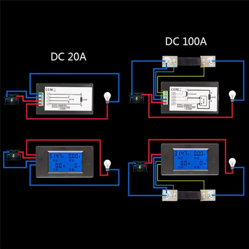 DC6.5-100V 0-100A LCD Display Digital Current Voltage Power  Meter Multimeter Ammeter Voltmeter 100A Current Shunt 1