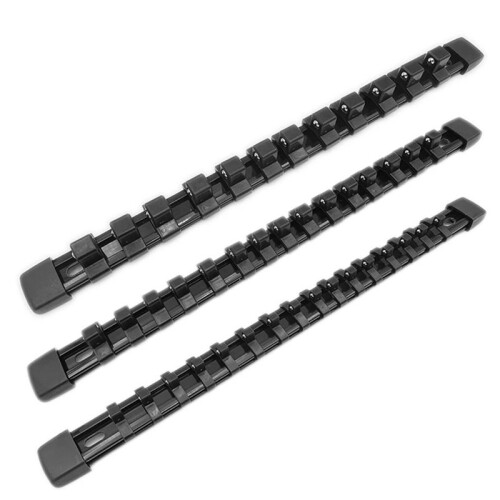 3 PCS Socket Organizer 1/2 3/8 1/4 Inch Drive Socket Rail Holders Heavy Duty Socket Racks Black