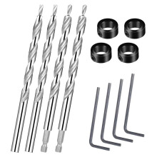 Broca para Agujero de Bolsillo de 3/8 de Pulgada, Vástago Hexagonal de 1/4 y Vástago Redondo, Brocas de Repuesto con Tope de Broca Profunda para