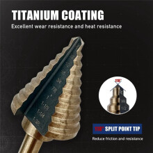 5pcs Step Drill Bits for Metal, Wood, Plastic, 50 Sizes Tri-Flat Shank HSS Titanium Step Drill Bit Set with Center Punch