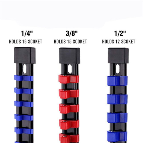 3 PCS Socket Organizer 1/2 3/8 1/4 Inch Drive Socket Rail Holders Heavy Duty Socket Racks Red
