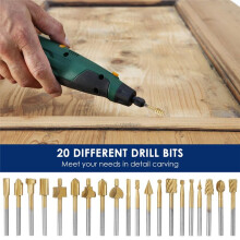 20Pcs Wood Carving Bits Engraving Router Bit, HSS Rotary Burr Set with 1/8 Inch (3mm) Shank for Rotary Tools for DIY