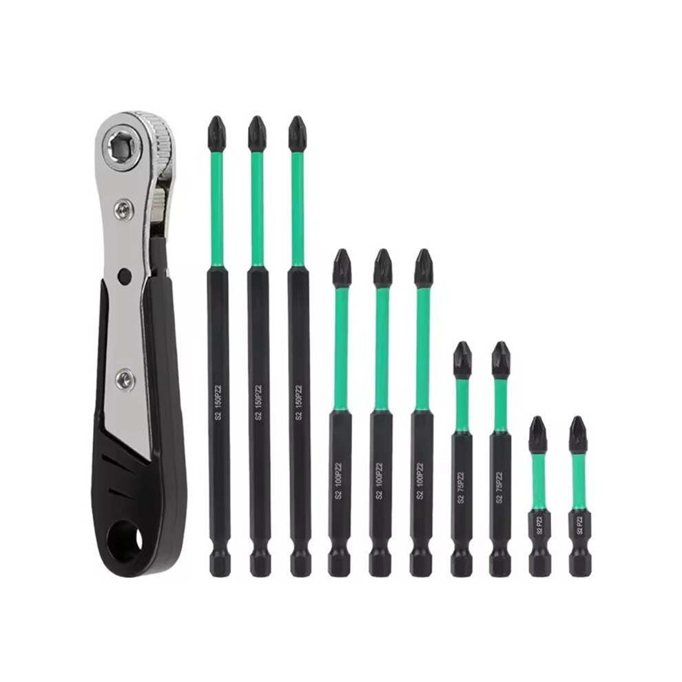 10Pcs Pz2 Magnetic Driver Bits Heavy Duty Hex Screwdriver Bit Set Electrician For Socket 50/75/100/150Mm 4712273246301