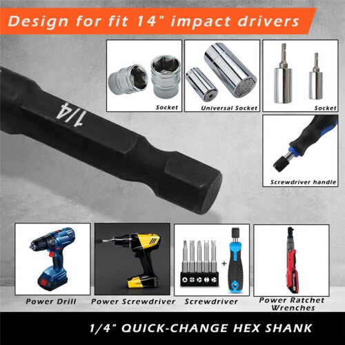 HORUSDY Impact Socket Adapter Set,1/4-in Hex Shank Impact Driver Socket Extension 1/4in 3/8in 1/2in Drive Socket Adapter 2