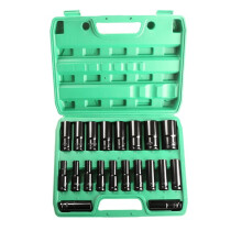 20PCS 1/2Inch Drive Socket Set Metric Deep Socket Set 6 Point Hex Design Impact Socket Set with Portable Storage Case