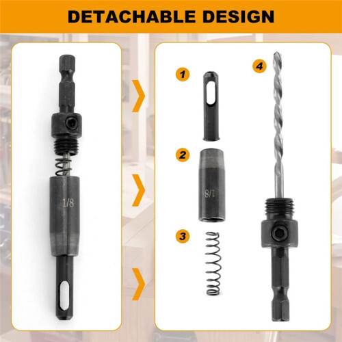 Self Centering Drill Bits Set,3/32in, 7/64in, 1/8in Self-Centering Hinge Drill Bit for 1/4 in Centering Hinge Drill Bit 1