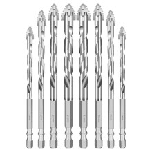 8 Brocas, Brocas Multifuncionales Resistentes Al Desgaste para Mampostería, Brocas Excéntricas de Cuatro Ranuras con Dientes de Sierra.