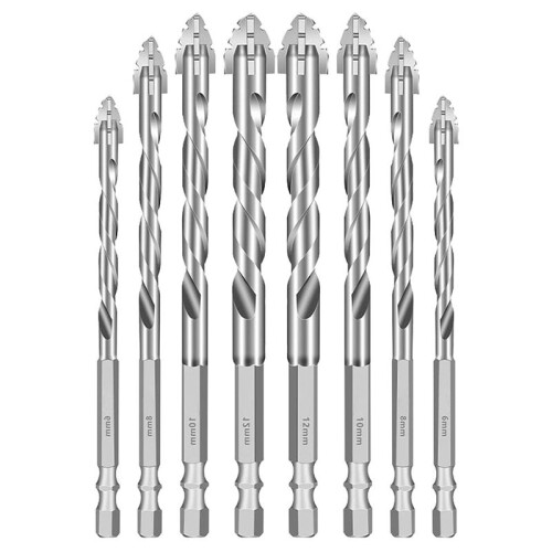 8PCS Drill Bits, Multifunctional Wear-Resistant Masonry Drill Bit, Four-Flute Sawtooth Eccentric Drill Bit